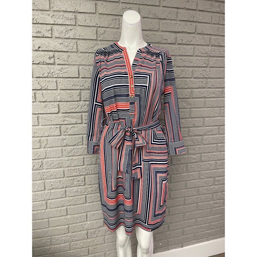 Trina Turk Women Multicolored Long Sleeve Striped Shirt Dress Size 2